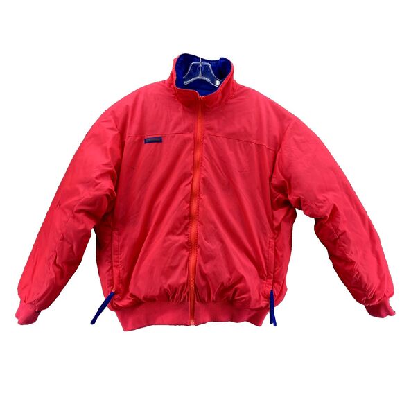 Vintage Columbia Goose Down Puffer Mens Large Pink Blue Reversible Radial Sleeve